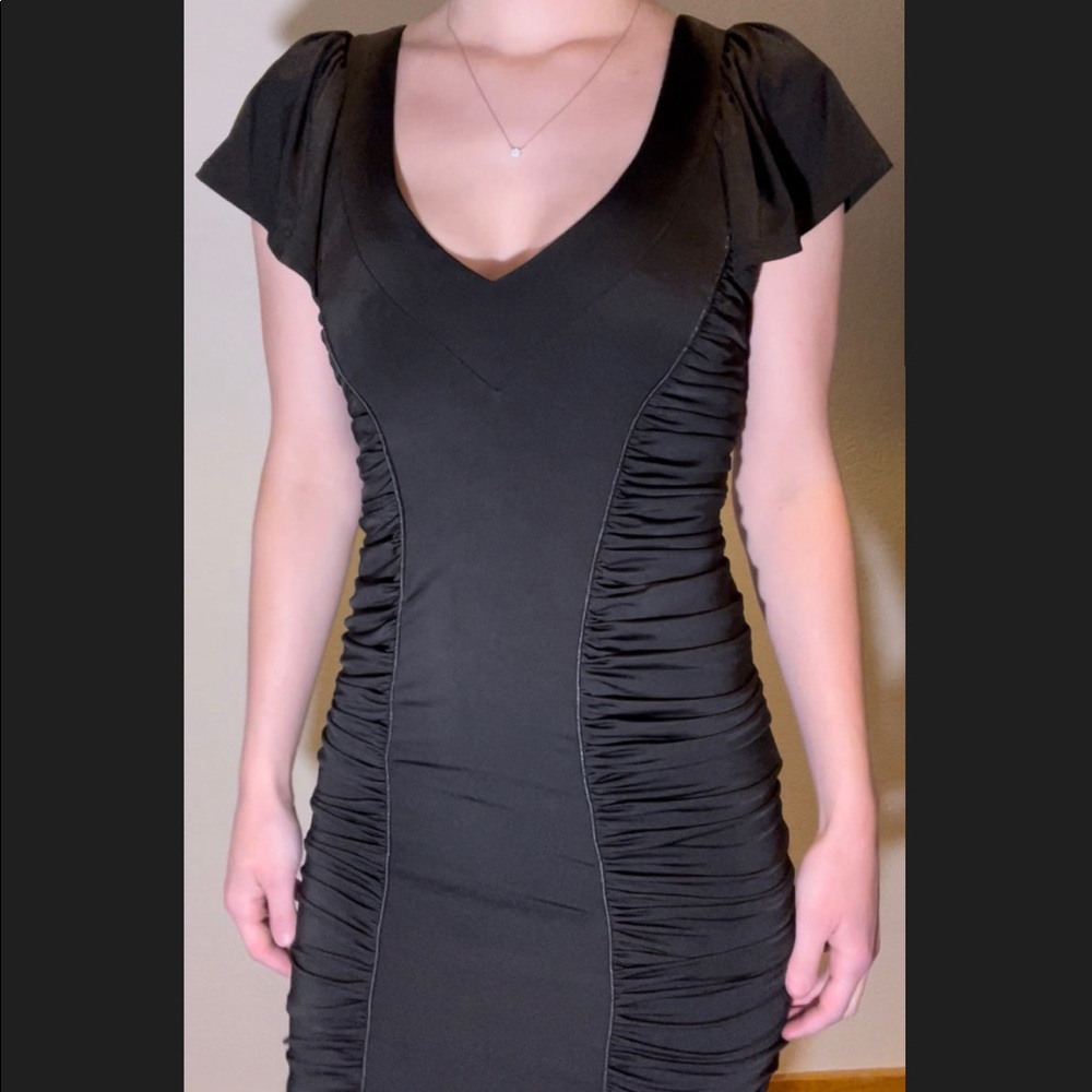 Black Form Fitting Back Tie Dress